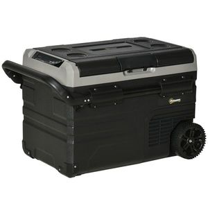 Outsunny Frigider Auto 40L cu Iluminare LED Compresor Frigider Portabil cu Mânere Role de Transport Barcă Călătorii 12/24V DC și 110-240V AC Gri+Negru | Aosom Romania imagine