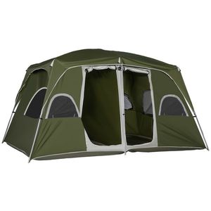 Outsunny Cort pentru 4-8 Persoane cu 2 Dormitoare 2 Buzunare și Ferestre cu Plasă Impermeabil 400x275x210 cm Verde | Aosom Romania imagine