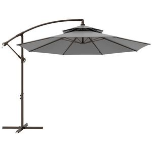 Outsunny Umbrelă Ampelschirm Ø2, 67 x 2, 45 m Cu Manivelă și Acoperiș Dublu Bază în Formă de Cruce Oțel Protecție Solară Poliester Oțel Gri deschis | Aosom Romania imagine