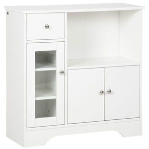 HOMCOM Bufet de bucătărie modern cu ușă din sticlă, sertar, spațiu mare și rafturi reglabile 80 x 30 x 82 cm alb | Aosom Romania imagine