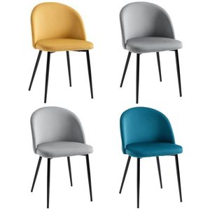HOMCOM Set de 4 scaune de dining scaun de bucătărie din stil scandinav cu acoperiș din catifea și picioare subțiri de metal, pentru sufragerie, camera de mese, multicolor | Aosom Romania imagine