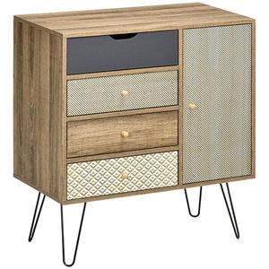 HOMCOM Comodă de depozitare bufet cu 4 sertare și 1 canapea - picioare din sârmă neagră stil boem 79 x 39 x 86 cm maro | Aosom Romania imagine