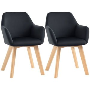 HOMCOM Scaune de Masă, Set de 2, Design Modern, Design de Catifea, Lemn de Cauțiuc, 54x57x80 cm, Negru | Aosom Romania imagine