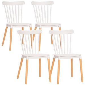HOMCOM Set de 4 scaune de stil scandinav, spătar înalt, șezut din polipropilenă, picioare din fag 48 x 52, 5 x 83 cm alb | Aosom Romania imagine