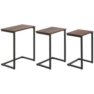 HOMCOM Masă laterală, Masă de cafea, Set de 3, Design industrial, Cadru din oțel, maro+negru, 45 x 30 x 60 cm | Aosom Romania imagine