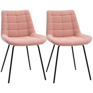 HOMCOM Set de 2 Scaune de Dining Scaune Accent Scaune de Bucatarie, Design Retro, Aspect de Catifea, 50 cm x 61 cm x 79 cm, Roz | Aosom Romania imagine