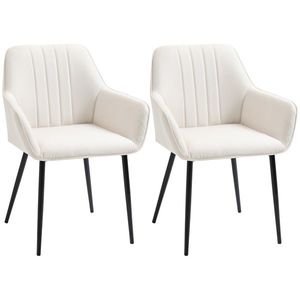 HOMCOM Scaune de Masa Scaune de Vizitator Design scandinav - Set de 2 scaune - Picioare metal negru - Scaun Spatar Brate ergonomici material textil de in Bej | Aosom Romania imagine
