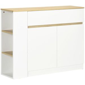 HOMCOM Bufet mobilier depozitare cu 2 sertare 3 rafturi deschise și dulap 2 uși 110 x 29, 5 x 82 cm alb | Aosom Romania imagine