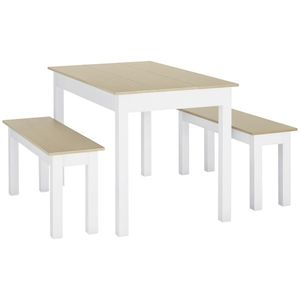 HOMCOM Set de masă 3 piese cu 2 bănci pliante pentru 4-6 persoane de stil contemporan din particule de lemn | Aosom Romania imagine