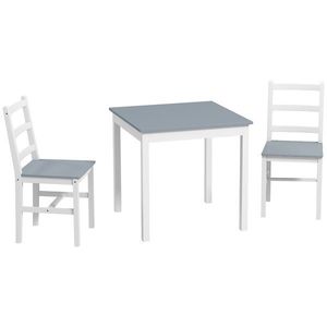 HOMCOM Grup de mese pentru 2 persoane, 2 scaune, 1 masă, Lemn de pin, Alb + Gri | Aosom Romania imagine