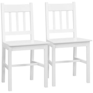 HOMCOM Set de 2 scaune de dining din lemn masiv, scaun de bucătărie, spătar lamele, stil casă de țară alb | Aosom Romania imagine