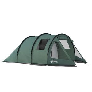 Outsunny Cort de camping pentru 3-4 persoane, două camere interioare, fereastră de plasă, verde, 4, 75 x 2, 64 x 1, 72 m | Aosom Romania imagine