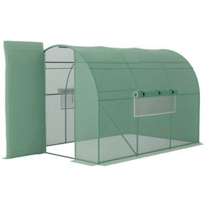 Outsunny Seră de Grădină Tunnel 6 m² Oțel galvanizat consolidat diametru 2, 5 cm + PE Înaltă densitate ferestre Ușă Verde | Aosom Romania imagine
