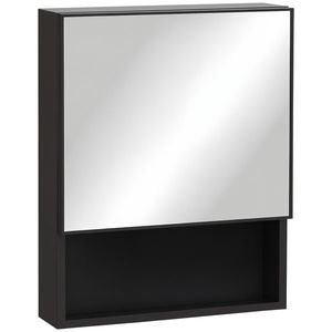 kleankin Șifonier de baie cu oglindă montat pe perete din oțel inoxidabil cu ușă și raft dim.46 x 13, 5 x 58 cm negru | Aosom Romania imagine