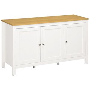 HOMCOM Bufet mobilier de depozitare cu 3 uși 2 rafturi reglabile aspect de lemn deschis 120 x 40 x 70 cm alb | Aosom Romania imagine