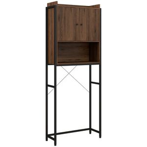 kleankin Mobilă etajeră deasupra WC-ului cu dulap pentru baie 2 uși și nișă 68 x 25, 5 x 172, 5 cm maro negru | Aosom Romania imagine