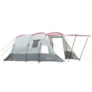 Outsunny Tenta de camping familială 6-8 persoane, tentă tunnel impermeabilă, uși + ferestre, 5, 1 x 2, 4 x 1, 8 cm, gri deschis | Aosom Romania imagine