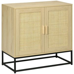 HOMCOM Bufet joasă de stil boem cu dulap 2 uși ratan țesut raft ajustabil în înălțime 80 x 40 x 80 cm natural | Aosom Romania imagine