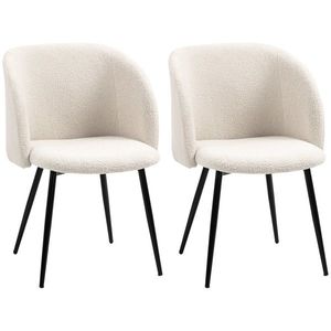 HOMCOM Lot de 2 scaune de sală de mese cu spătar din material textil efect lână buclată și picioare din oțel 55 x 62 x 80 cm bej negru | Aosom Romania imagine