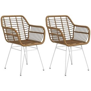 HOMCOM Lot de 2 scaune fotolii de dining design boem șezut din răchită sintetică picior din oțel alb | Aosom Romania imagine