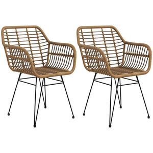 HOMCOM Set 2 Scaune în stil Boho, Scaune de bucătărie, Ratan PE, 56 x 60 x 79 cm, Natur + Negru | Aosom Romania imagine