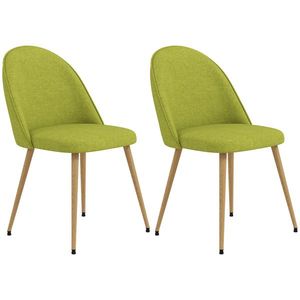 HOMCOM Set de 2 Scaune de Comedor Scaune de Bucătărie Căptușite cu Material din Lino cu Picioare din Oțel Suport 120 kg 50x52x83 cm Verde | Aosom Romania imagine