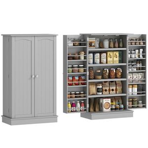 HOMCOM Dulap mobilier de bucătărie cămară cu 2 uși cu 5 rafturi și 12 suporturi pentru condimente - 60 x 30 x 104 cm - gri | Aosom Romania imagine