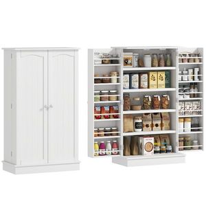 HOMCOM Dulap bucătărie garde-manger cu 2 uși, 5 rafturi și 12 recipiente pentru condimente - 60 x 30 x 104 cm - alb | Aosom Romania imagine