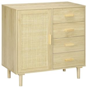HOMCOM Bufet rotin cu dulapuri cu ușă cannage și 4 sertar, 80 x 38 x 80, 5 cm, efect lemn natural | Aosom Romania imagine