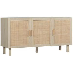 HOMCOM Bufet Meuble de Rangement Placard 3 Portes cu raft ajustabil Efect de răchită, stil boem - 136 x 41 x 70 cm | Aosom Romania imagine