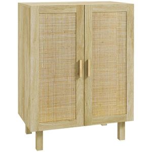 HOMCOM Bufet înalt mobilier de depozitare design boem cu duble uși cu 3 rafturi împletite - 73 x 41 x 102 cm | Aosom Romania imagine
