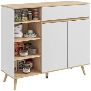 HOMCOM Bufet mobilier de depozitare bucătărie stil scandinav 1 placard dublă ușă 1 sertar și 4 nișe rafturi reglabile alb | Aosom Romania imagine