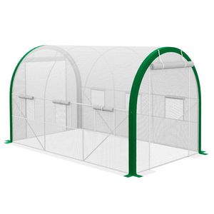Outsunny Sere tunel, sera, usi cu fermoar, ferestre cu plasa, cadru metalic, 3, 5 x 2 x 2m, alb | Aosom Romania imagine