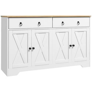 HOMCOM Bufet mobilier de depozitare dulap de bucătărie stil rustic 2 sertare și 2 dulapuri rafturi la înălțimi reglabile alb | Aosom Romania imagine