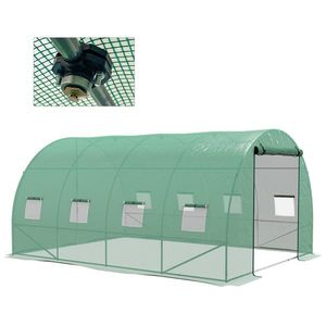 Outsunny Seră de Grădină Tunnel 12 m² 4L x 3l x 2H m Oțel îmbunătățit + PE Înaltă densitate 140 g/m² 8 ferestre Ușă înrolabilă Verde | Aosom Romania imagine
