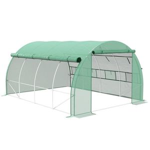 Outsunny Șopron de folie, Seră, umblabil, Fereastră plasă, Cadru metalic, 4x3x2m, Verde | Aosom Romania imagine