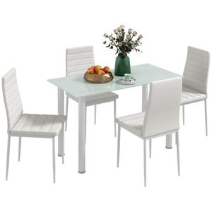 HOMCOM Grup de Masă 5 piese Sitzgruppe Masă cu 4 scaune, design modern, masă din sticlă, Alb | Aosom Romania imagine