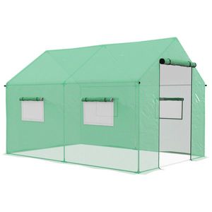 Outsunny Sera de gradina tunnel 2 x 3m, 6m² cu usa rulanta, 4 ferestre, - Otel galvanizat PE inalta densitate Verde | Aosom Romania imagine