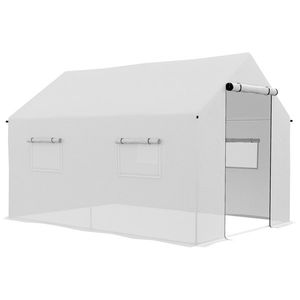 Outsunny Seră de grădină tunel 2 x 3m, 6m² cu ușă rulantă, 4 ferestre, - Oțel galvanizat PE Înaltă densitate Alb | Aosom Romania imagine