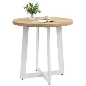 HOMCOM Masă de Dining Rotundă pentru 4 Persoane Masă de Bucătărie cu Blat de Lemn și Bază de Oțel Încrucișată Ø80x75 cm Stejar | Aosom Romania imagine