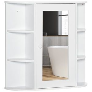 HOMCOM Dulap cu oglindă Dulap de baie Badezimmerschrank, 8 compartimente, uși cu oglindă, rezistent la apă, 66 cm x 17 cm x 63 cm, Alb | Aosom Romania imagine