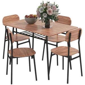 HOMCOM Set de masă cu scaune Masă de sufragerie, Design industrial, 110 cm x 70 cm x 75 cm, Maro | Aosom Romania imagine