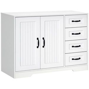 HOMCOM Comodă Sideboard, Anrichte, Stil Modern, 4 Sertare, 1 Dulap, 105 cm x 40 cm x 76 cm, Alb | Aosom Romania imagine