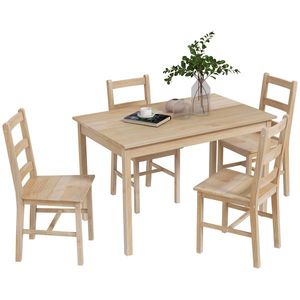 HOMCOM Set de masă 5 piese, masă cu scaune, lemn masiv, 118 cm x 73 cm x 75 cm, natur | Aosom Romania imagine