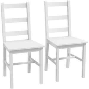 HOMCOM Set de 2 scaune de sufragerie din lemn masiv de pin scaune de bucătărie cu spătar lamele spirit rustic alb | Aosom Romania imagine