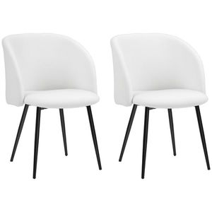 HOMCOM Set de 2 scaune de dining cu spătar din material textil cu efect de lână buclată picioroane din oțel 55 x 62 x 80 cm alb negru | Aosom Romania imagine