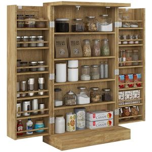 HOMCOM Bufet de bucătărie mobilier de bucătărie de depozitare cu 12 rafturi la uși rafturi reglabile 60 x 30 x 104 cm efect lemn natural | Aosom Romania imagine