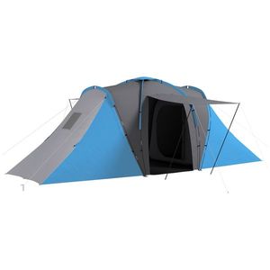 Outsunny Cort de camping pentru familie 4-6 pers. impermeabil ușor de asamblat 2 uși mari dim. 5, 55 x 2, 25 x 1, 9 m gri închis și albastru | Aosom Romania imagine