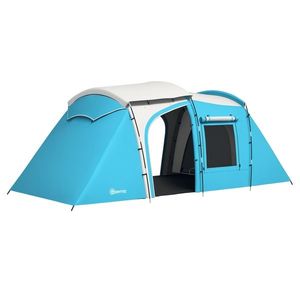 Outsunny Cort de camping familial 3-4 persoane 2 camere 4 uși și 4 ferestre, sac de transport, dim. 460L x 220l x 175H cm | Aosom Romania imagine