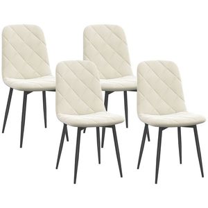HOMCOM Set de 4 scaune de diningroom capitonate cu spătar înalt, picioare din oțel și material textil cu aspect de catifea, crem | Aosom Romania imagine
